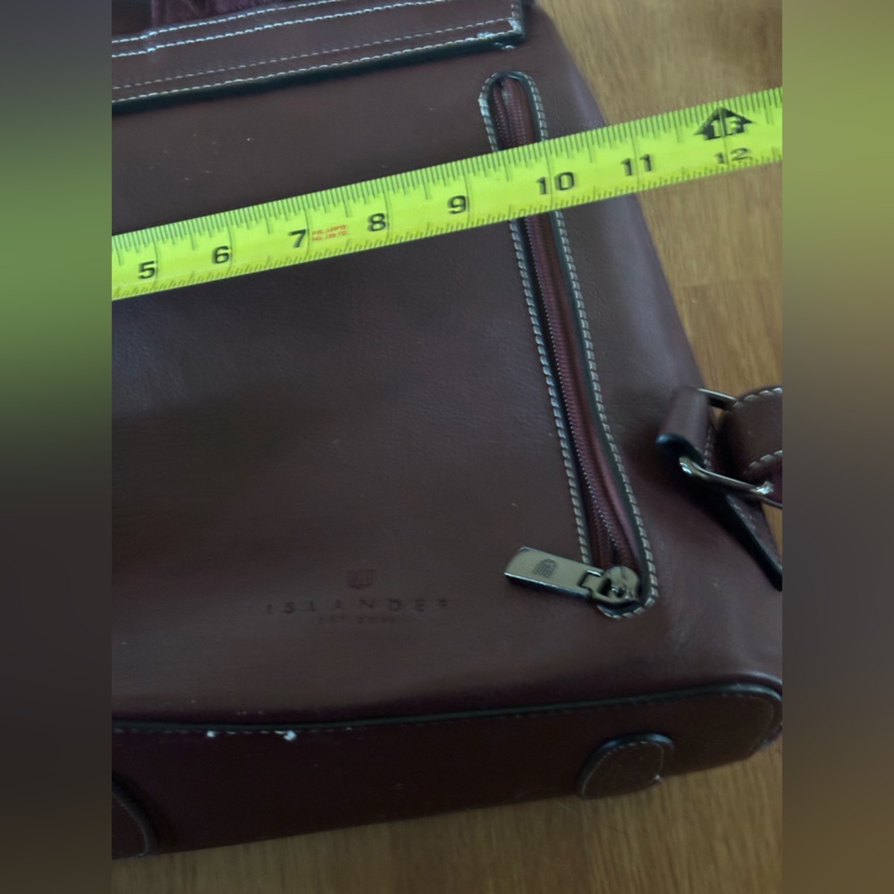 Islander Jura Backpack in burgundy leather and burgundy multi Harris Tweed - Picture 12 of 16